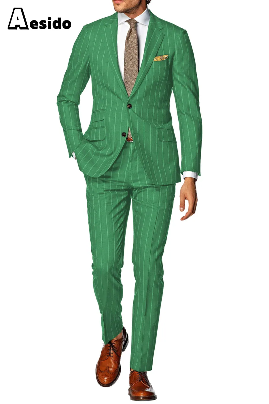 2 Piece Double Button Notch Lapel Multi Pocket Striped Men's Suit (Blazer Pants)