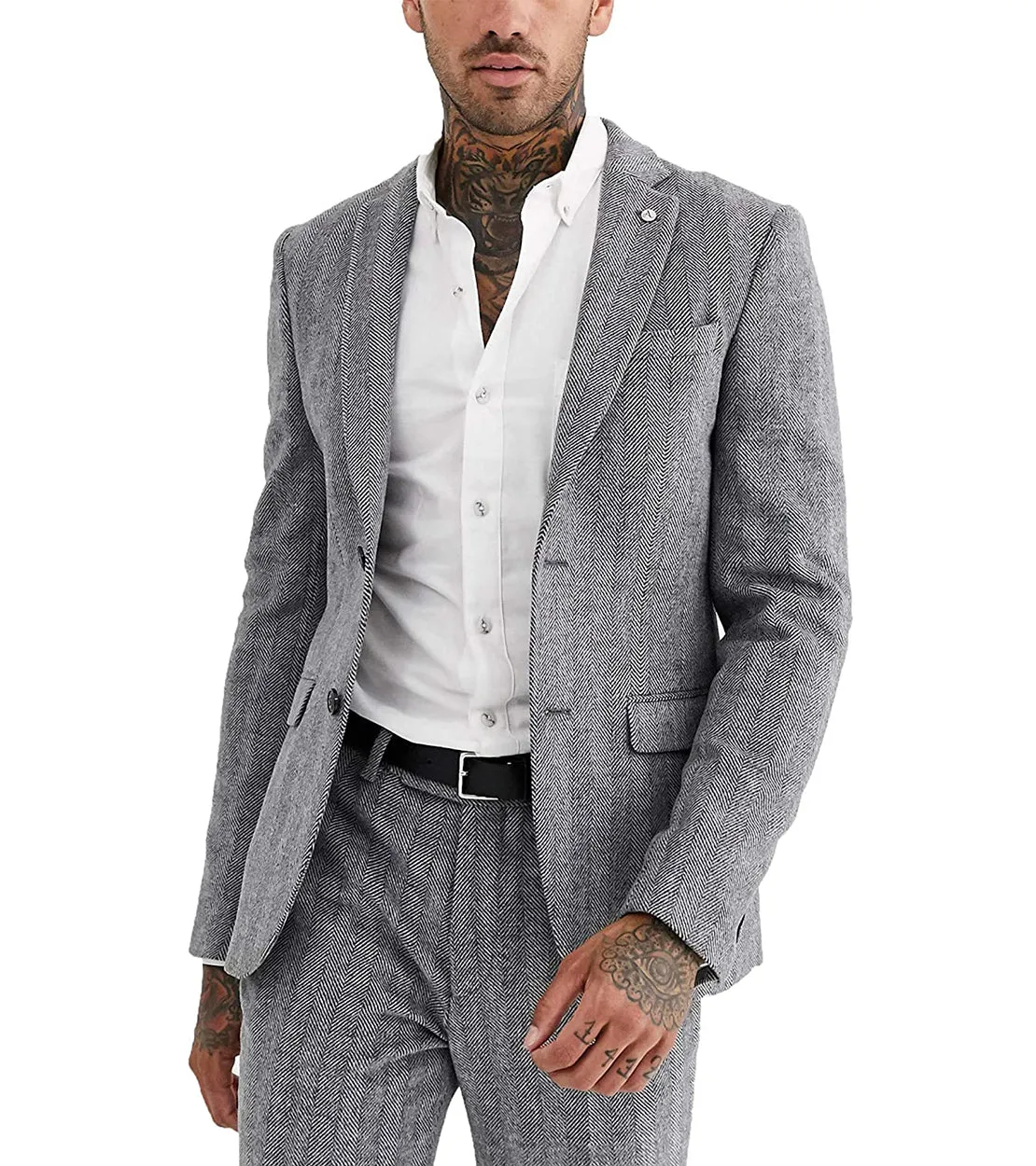 2 Pieces Mens Suit Herringbone Notch Lapel Blazer For Wedding (Blazer Pants)