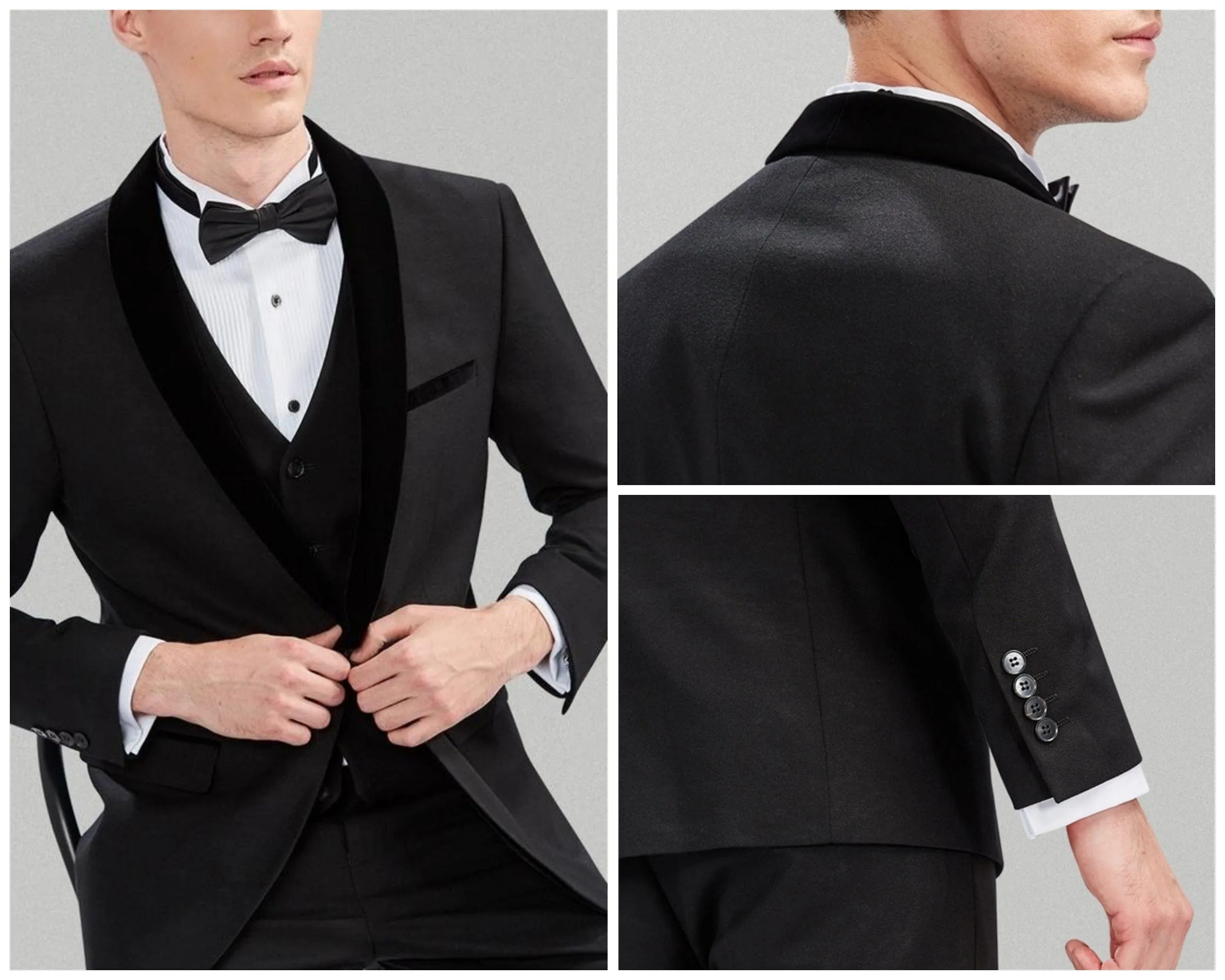 3 Piece Navy Tuxedo Single Buttons Shawl Lapel Men's Suit For Wedding (Blazer Vest Pants)