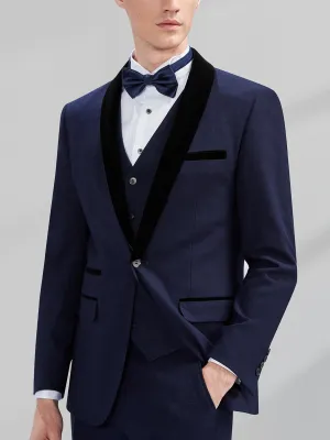 3 Piece Navy Tuxedo Single Buttons Shawl Lapel Men's Suit For Wedding (Blazer Vest Pants)