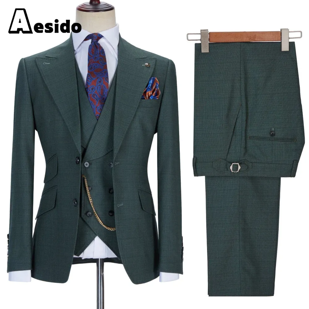 3 Pieces Business Mens Suit Slim Fit Peak Lapel Flat Blazer For Wedding (Blazer vest Pants)