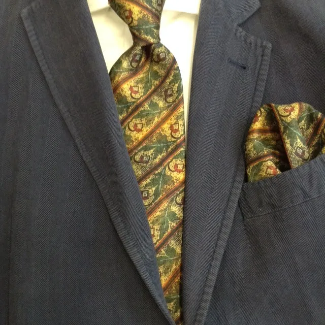 'Acorn Mosaic' 100% Silk MENS pocket square