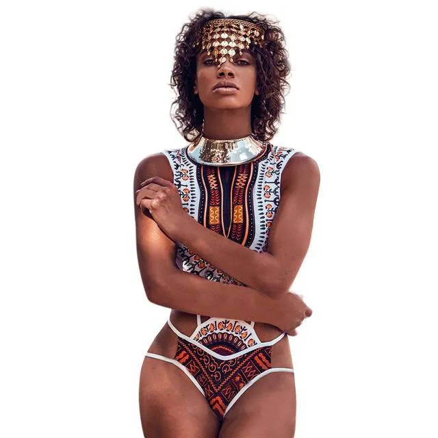 African Print Push-Up Padded Bra Swimsuit