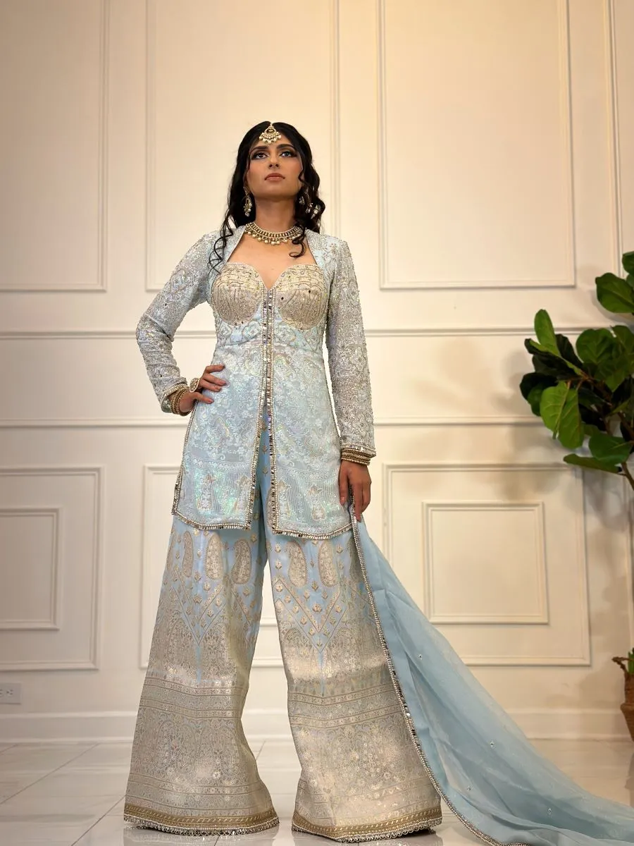 Banarsi Light Blue Plazzo Ladies Suit