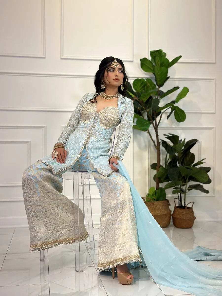 Banarsi Light Blue Plazzo Ladies Suit