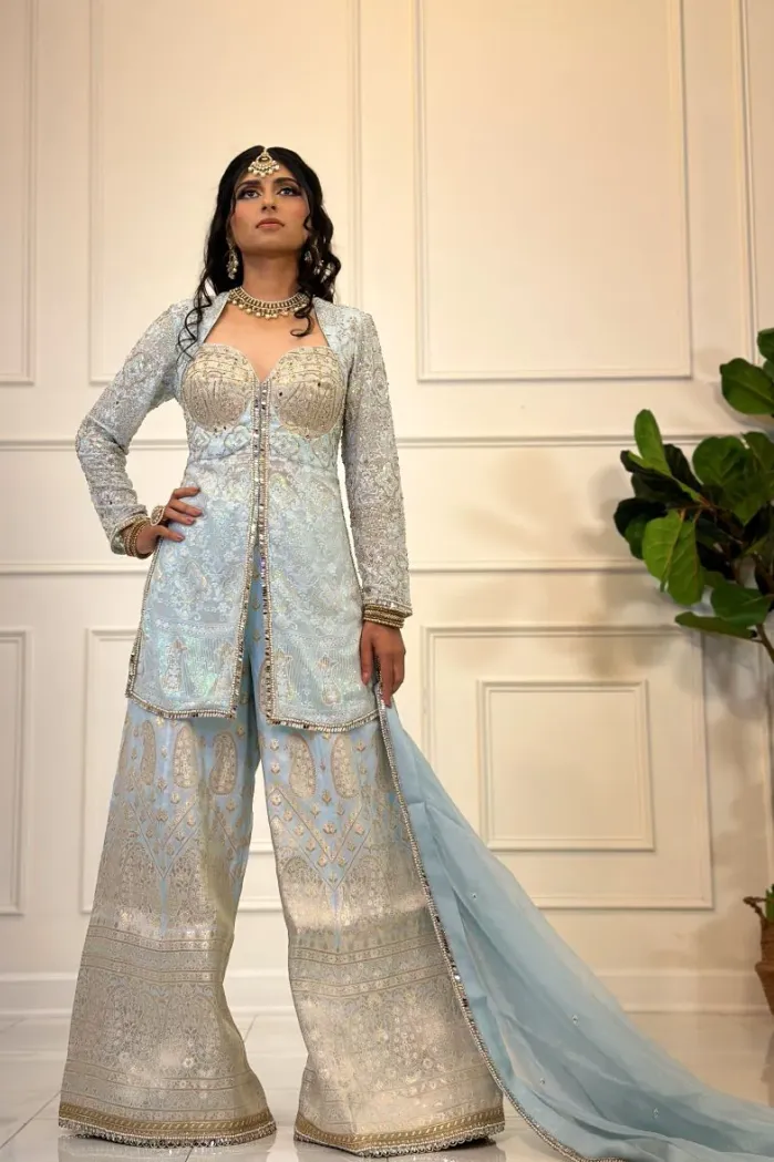 Banarsi Light Blue Plazzo Ladies Suit