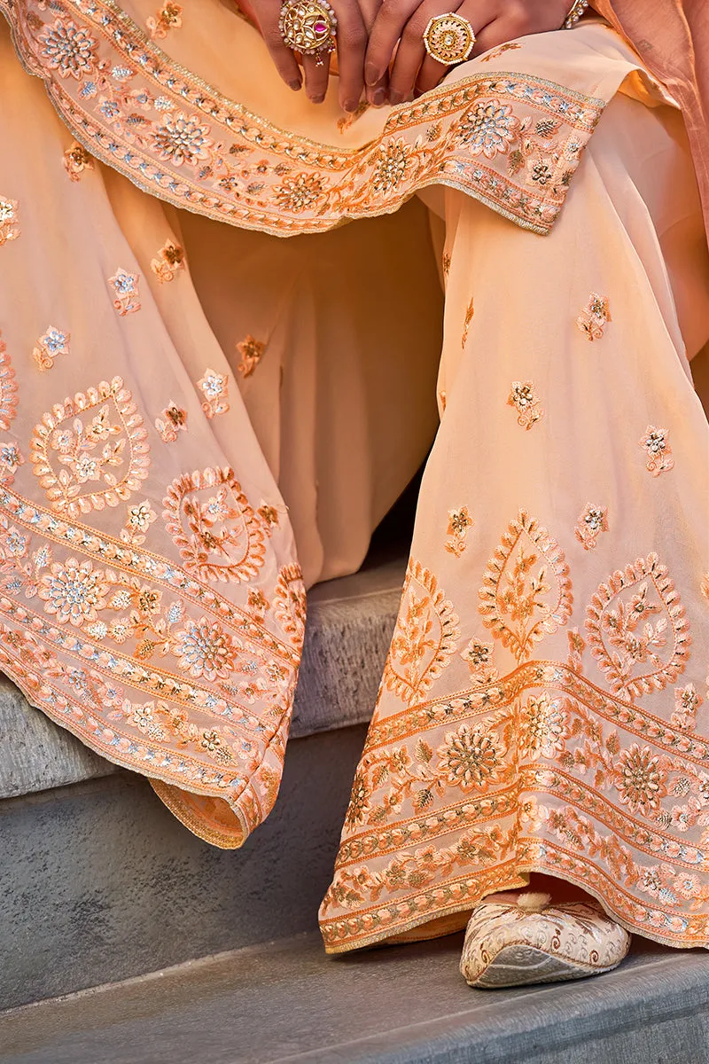 Beautiful Light Peach Georgette Festive Designer Sharara Suit