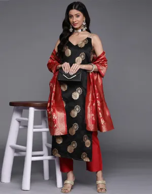 Black Banarasi Silk Pant Salwar Suit