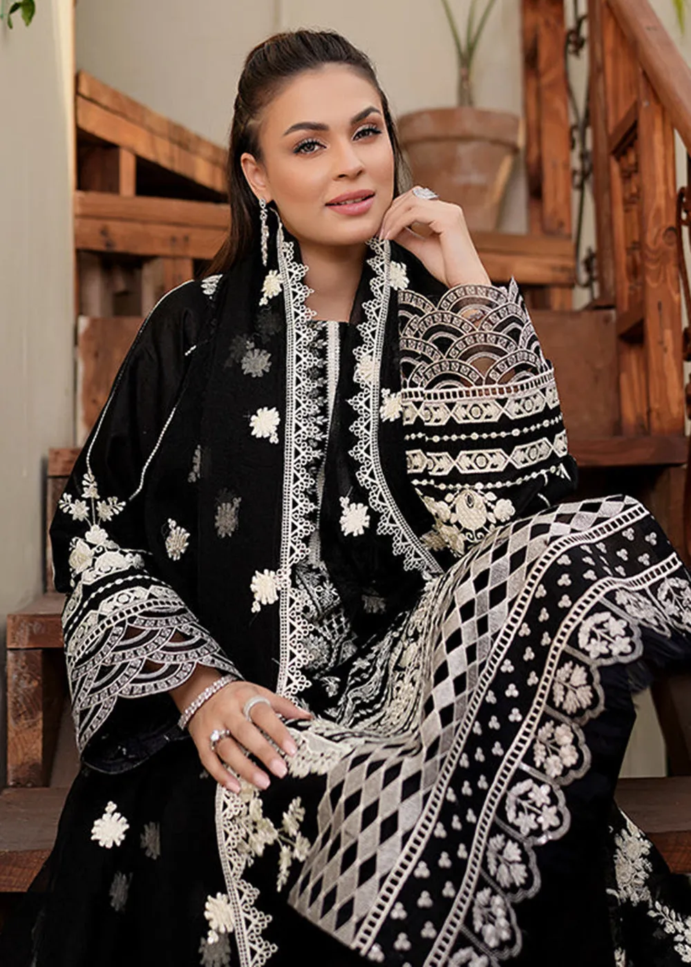 Black Lawn Dress - Bahaar Luxury Lawn '23 by Mariyam's - Lara B-1014