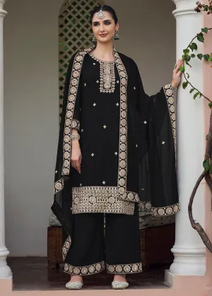 Black Stone Work Embroidered Festive Palazzo Suit