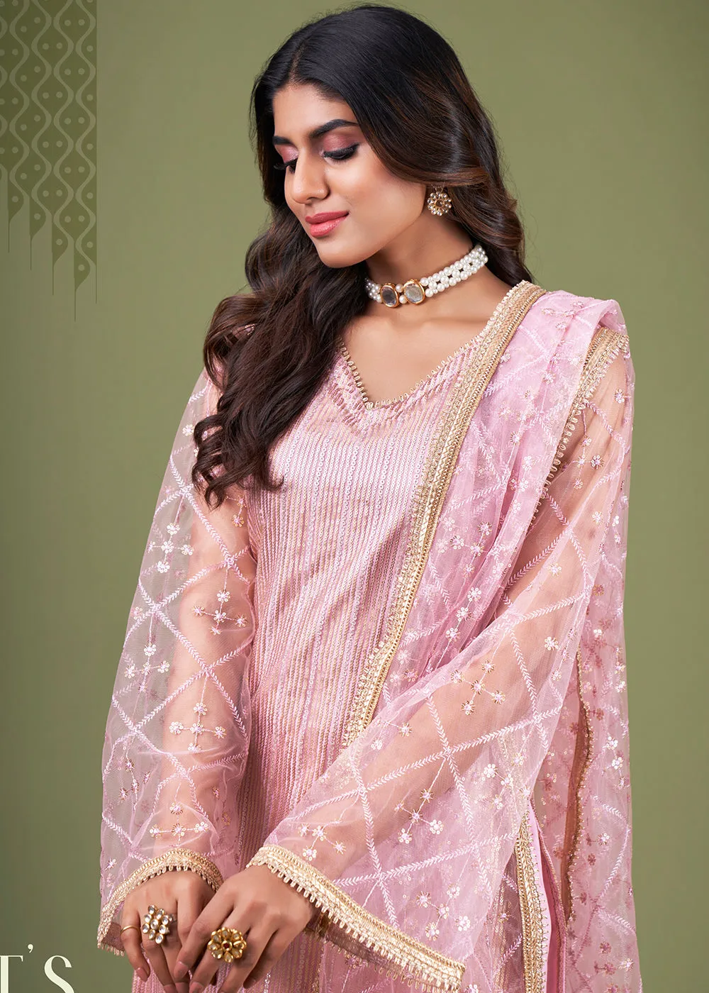 Blazing Onion Pink Tone to Tone Embroidered Salwar Kameez