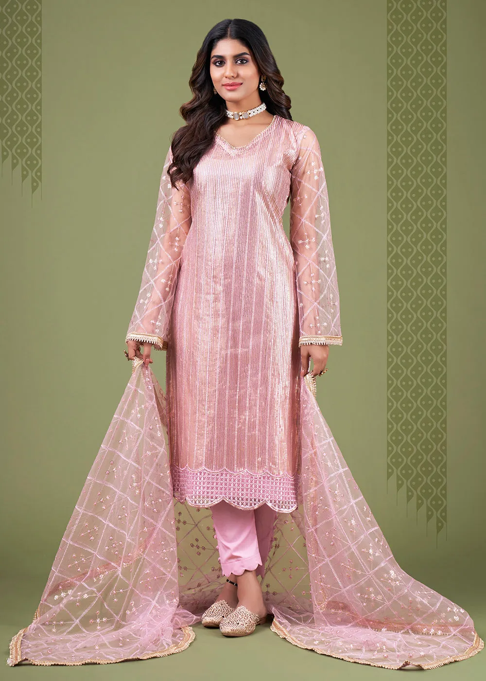 Blazing Onion Pink Tone to Tone Embroidered Salwar Kameez