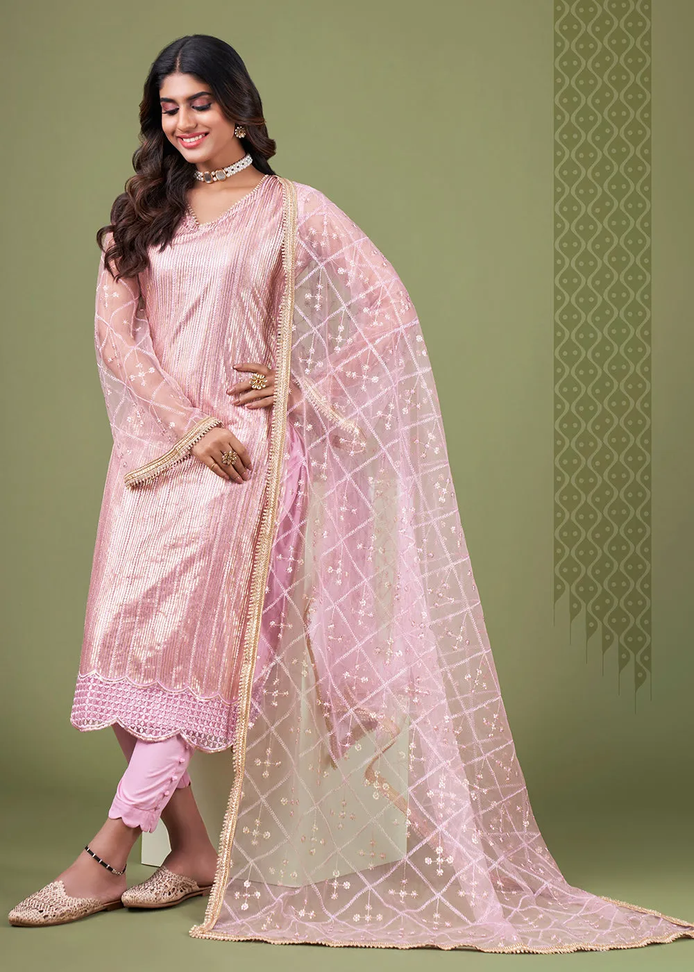 Blazing Onion Pink Tone to Tone Embroidered Salwar Kameez