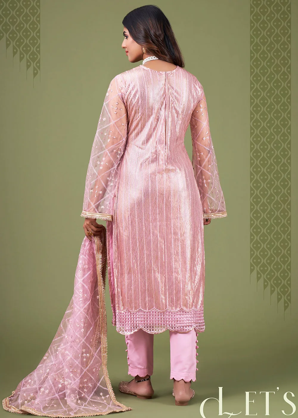 Blazing Onion Pink Tone to Tone Embroidered Salwar Kameez