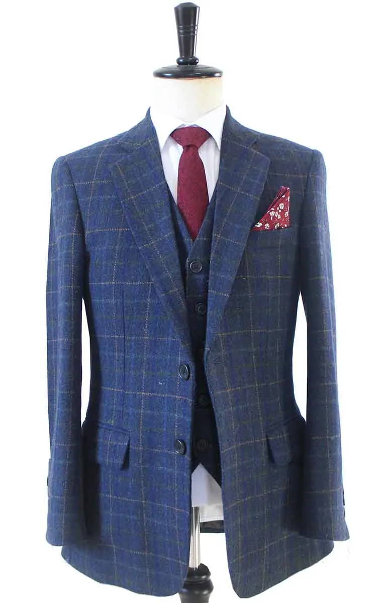 BLUE BEIGE WINDOWPANE CHECK TWEED 3 PIECE SUIT