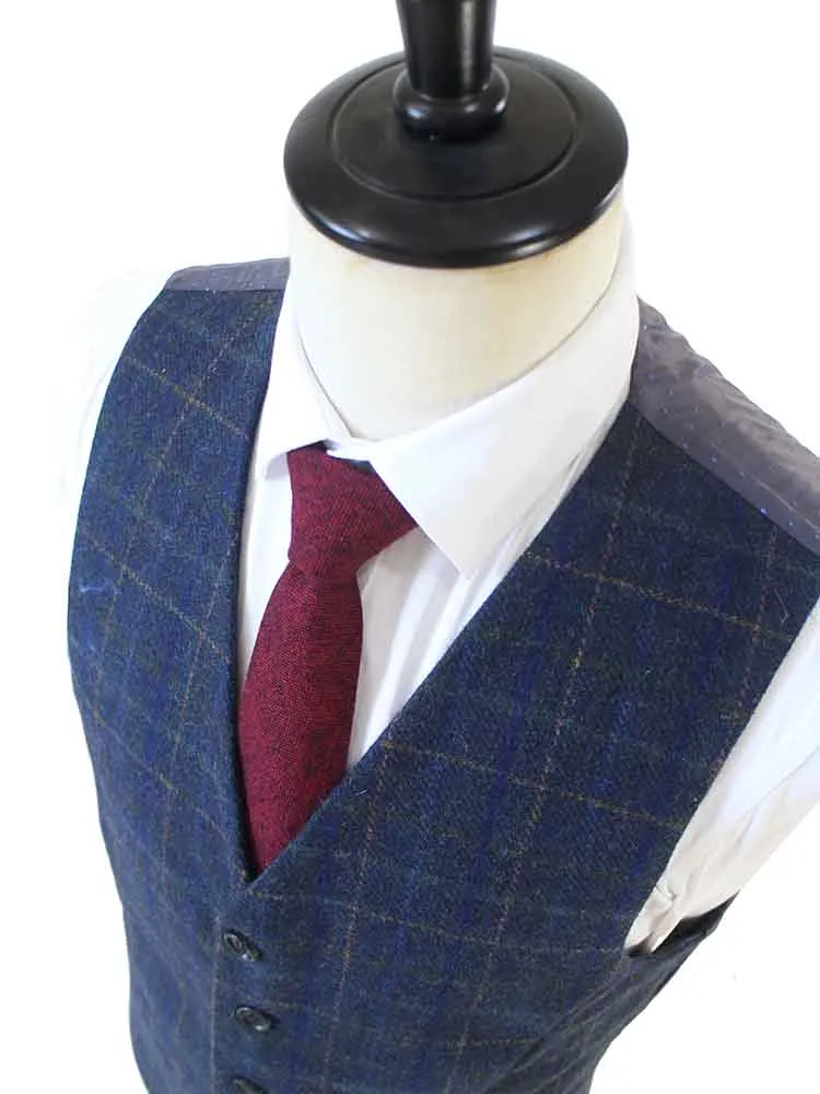 BLUE BEIGE WINDOWPANE CHECK TWEED 3 PIECE SUIT