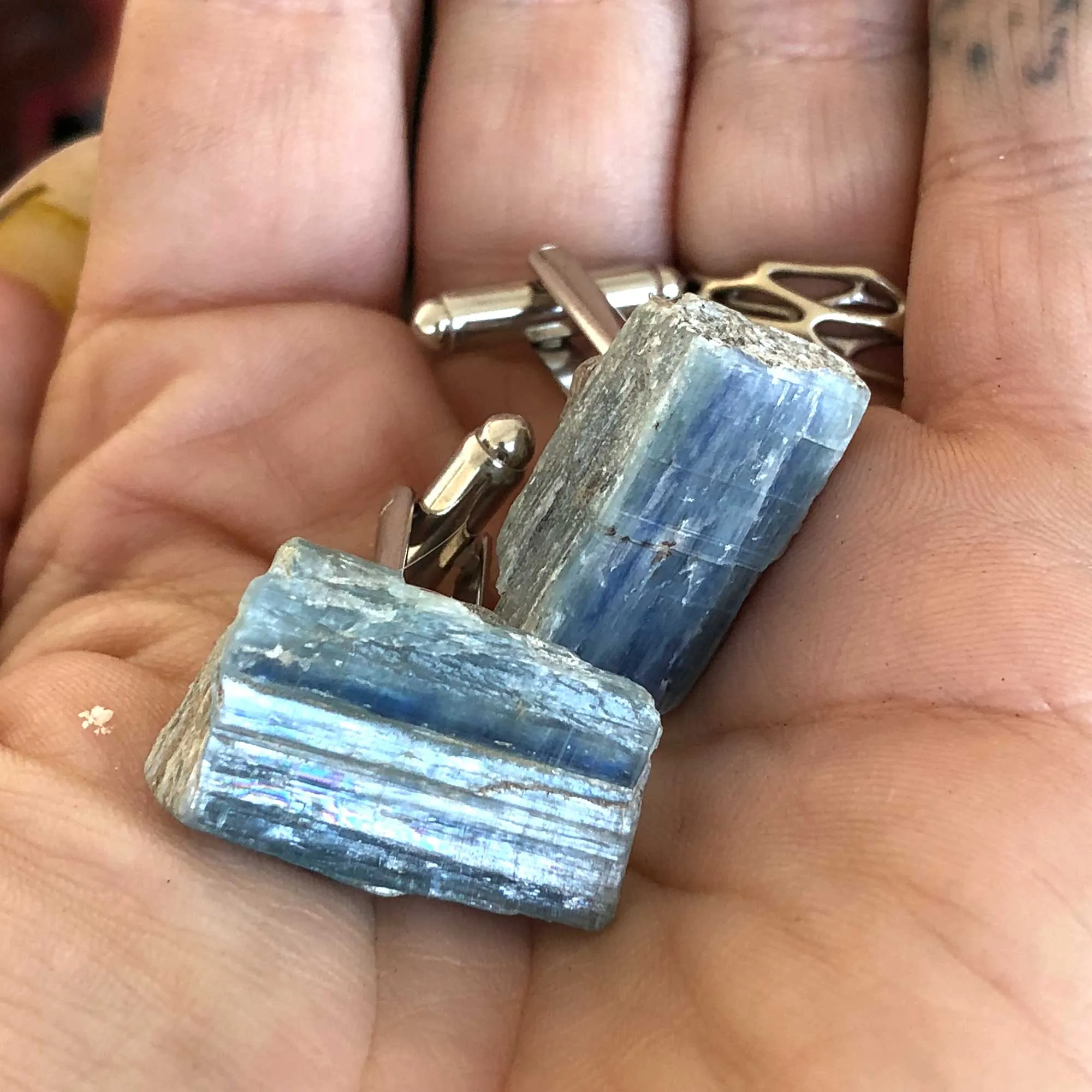 Blue Kyanite Cufflinks, natural raw stone cufflinks