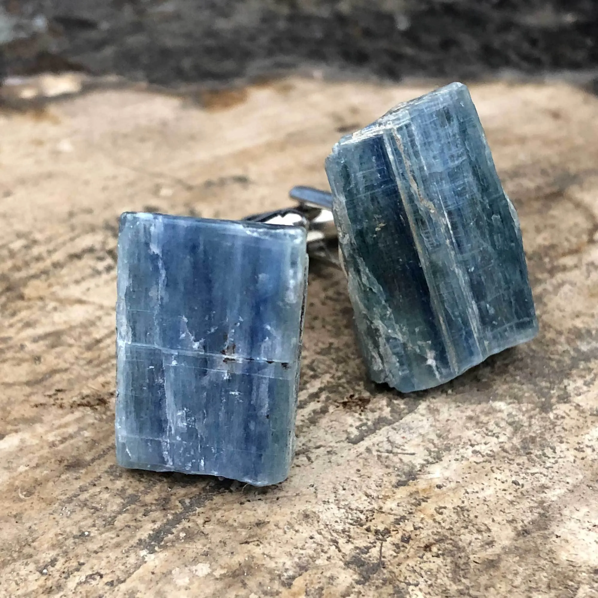 Blue Kyanite Cufflinks, natural raw stone cufflinks