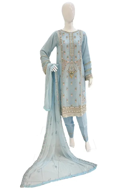 Blue Thread Work Ladies Suit