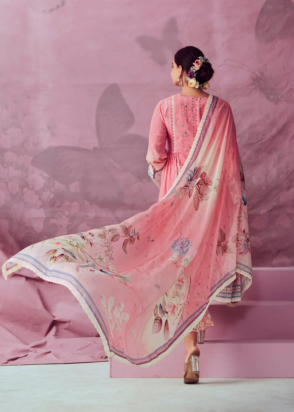 Blush Pink Muslin Cotton Printed Trendy Salwar Kurta Set