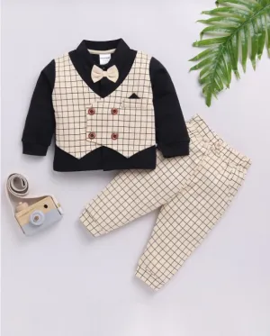 Boys Checkered Three Piece Party Suit with Bow