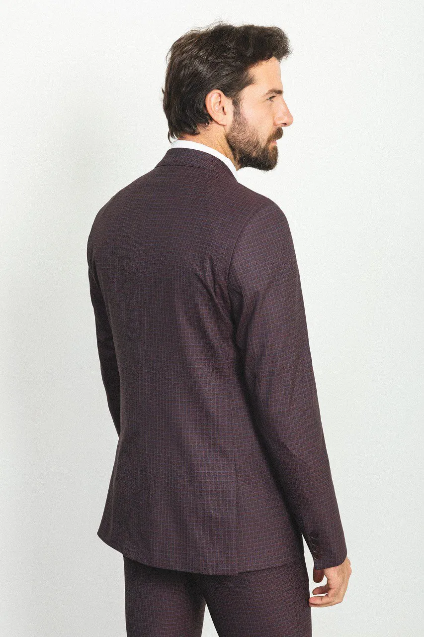 Burgundy Checkered 3-Piece Suit