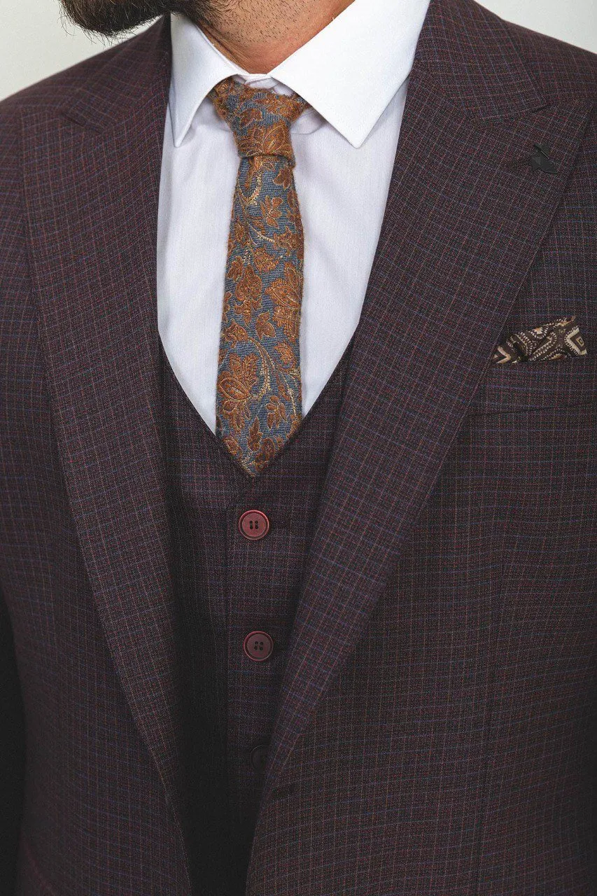 Burgundy Checkered 3-Piece Suit