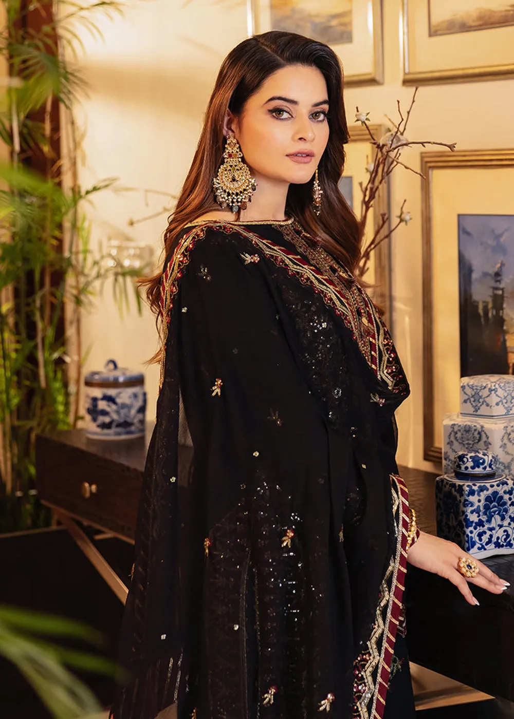 Classy Black Suit - Maahru, Noorie & Meerub '23 by Asim Jofa - AJSM-30