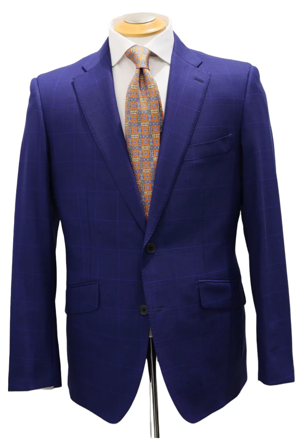 COBALT BLUE GLEN CHECK WITH SKY OVERCHECK SUPER 130S WOOL SUIT_