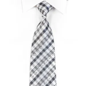 Cravatte Men's Silk Rhinestone Necktie Silver Plaids