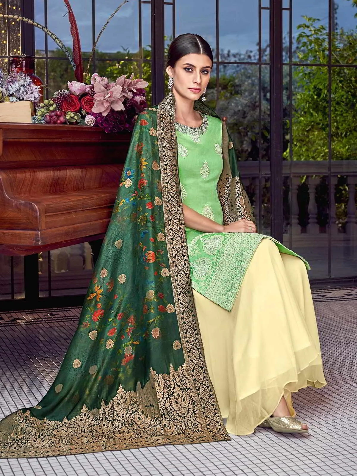 Cute Green Lucknowi Embroidered Pakistani Style Palazzo Suit