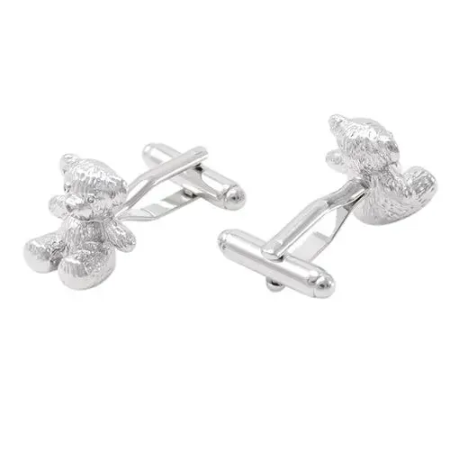 Cute Teddy Bear Cufflinks Silver