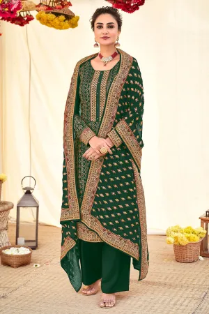 Dark Green Blooming Georgette Pakistani Style Salwar Suit