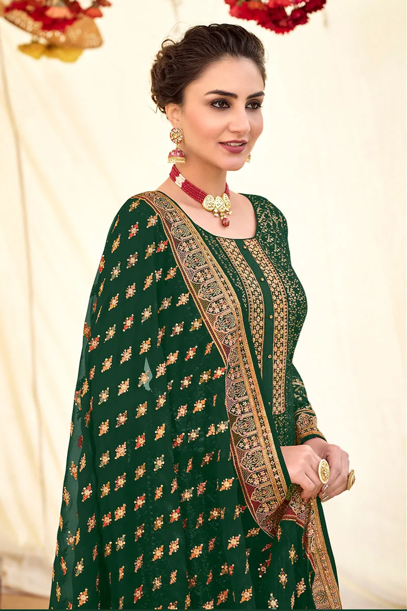 Dark Green Blooming Georgette Pakistani Style Salwar Suit