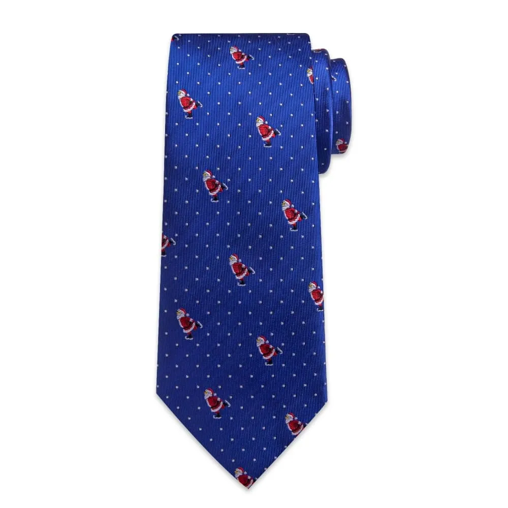 DiBanGu Blue Christmas Santa Claus Polka Dot Necktie Pocket Square Cufflinks Set