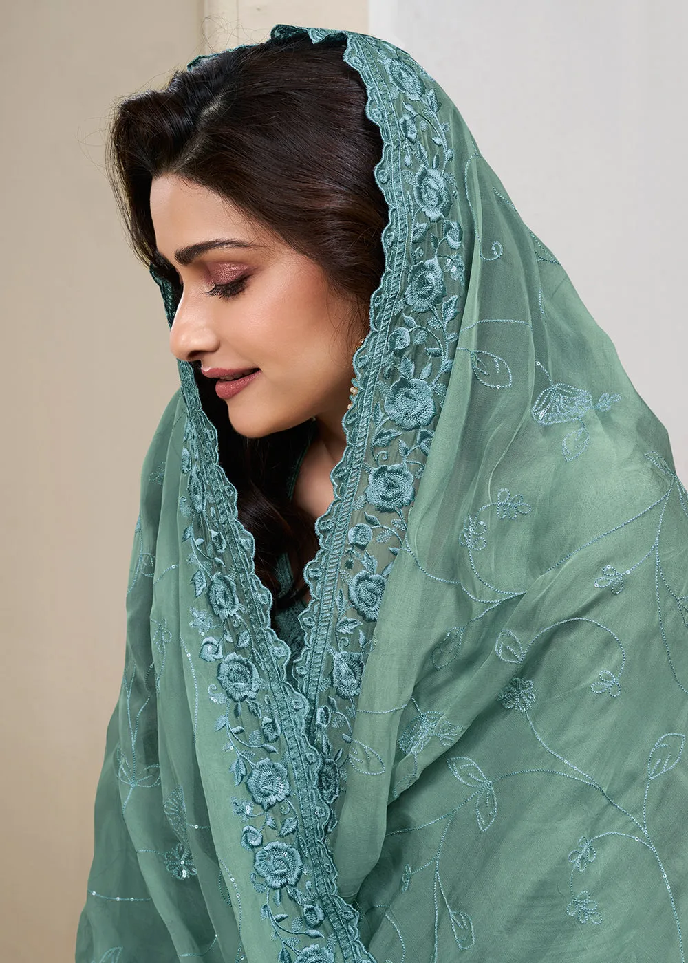 Dola Silk Green Thread Embroidered Wedding Salwar Suit