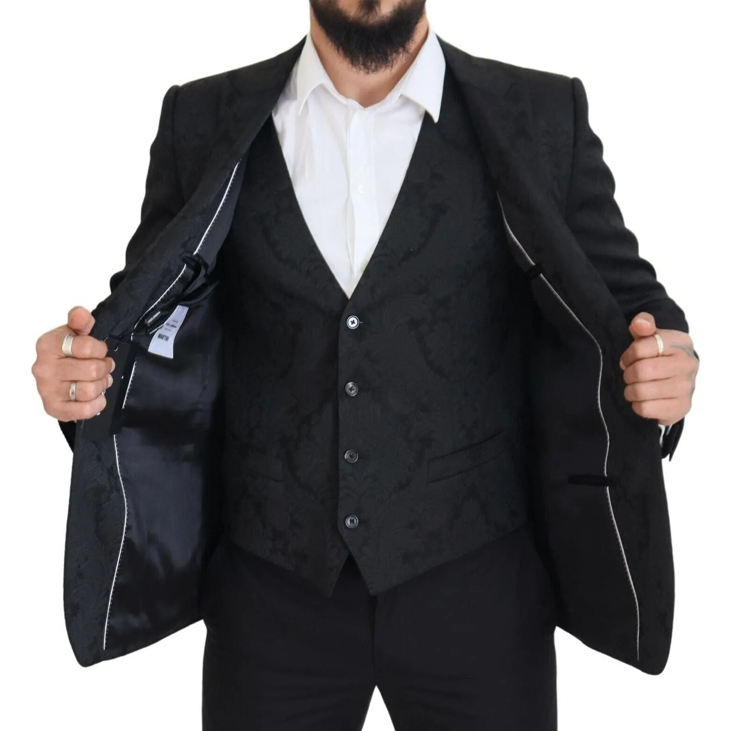 Dolce & Gabbana Elegant Black Martini Suit Jacket & Vest Ensemble