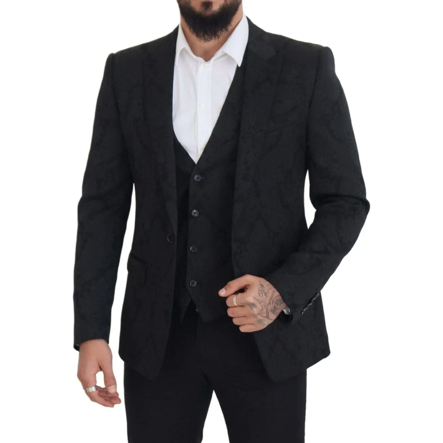 Dolce & Gabbana Elegant Black Martini Suit Jacket & Vest Ensemble