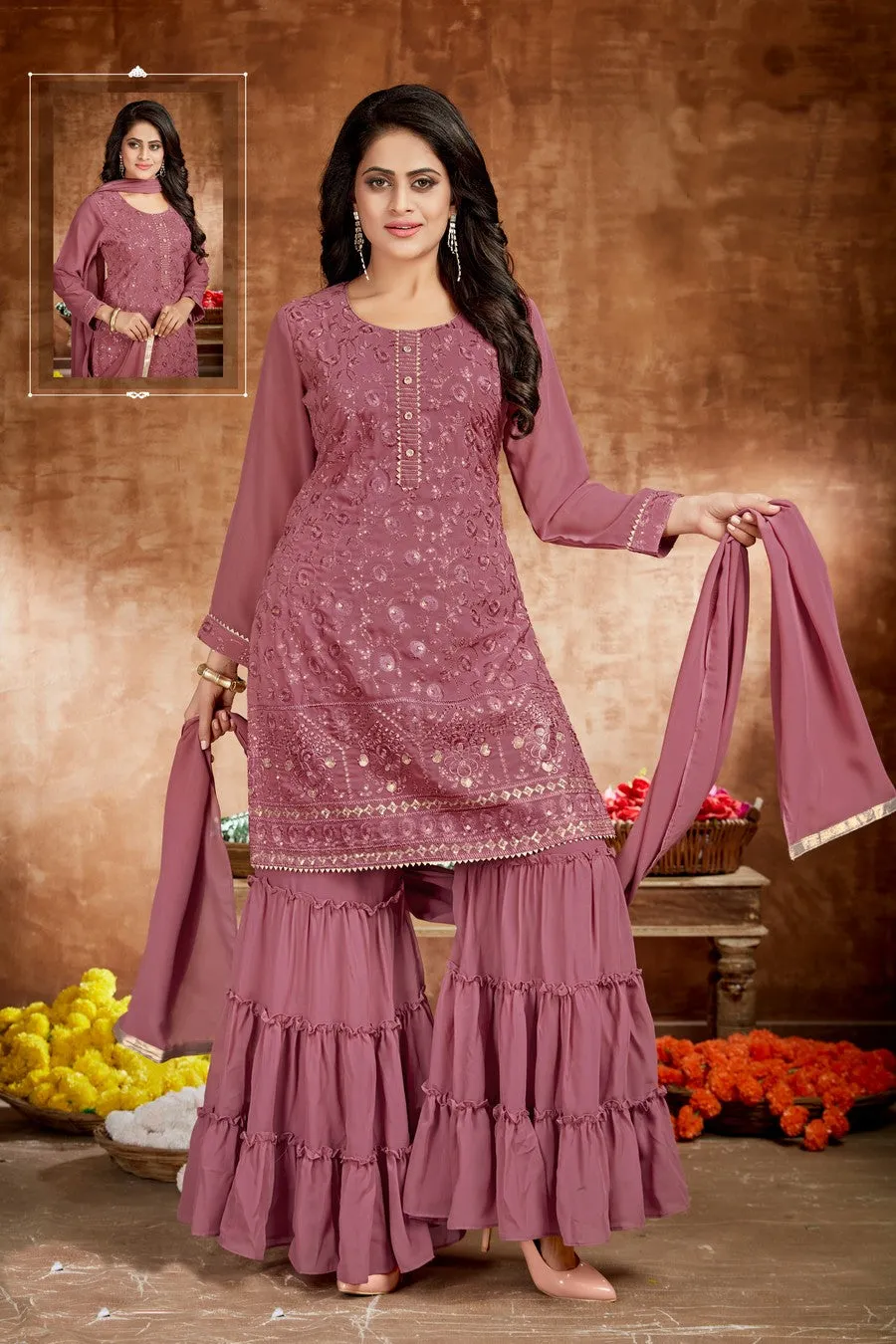 Dusty Pink Gharara Suit