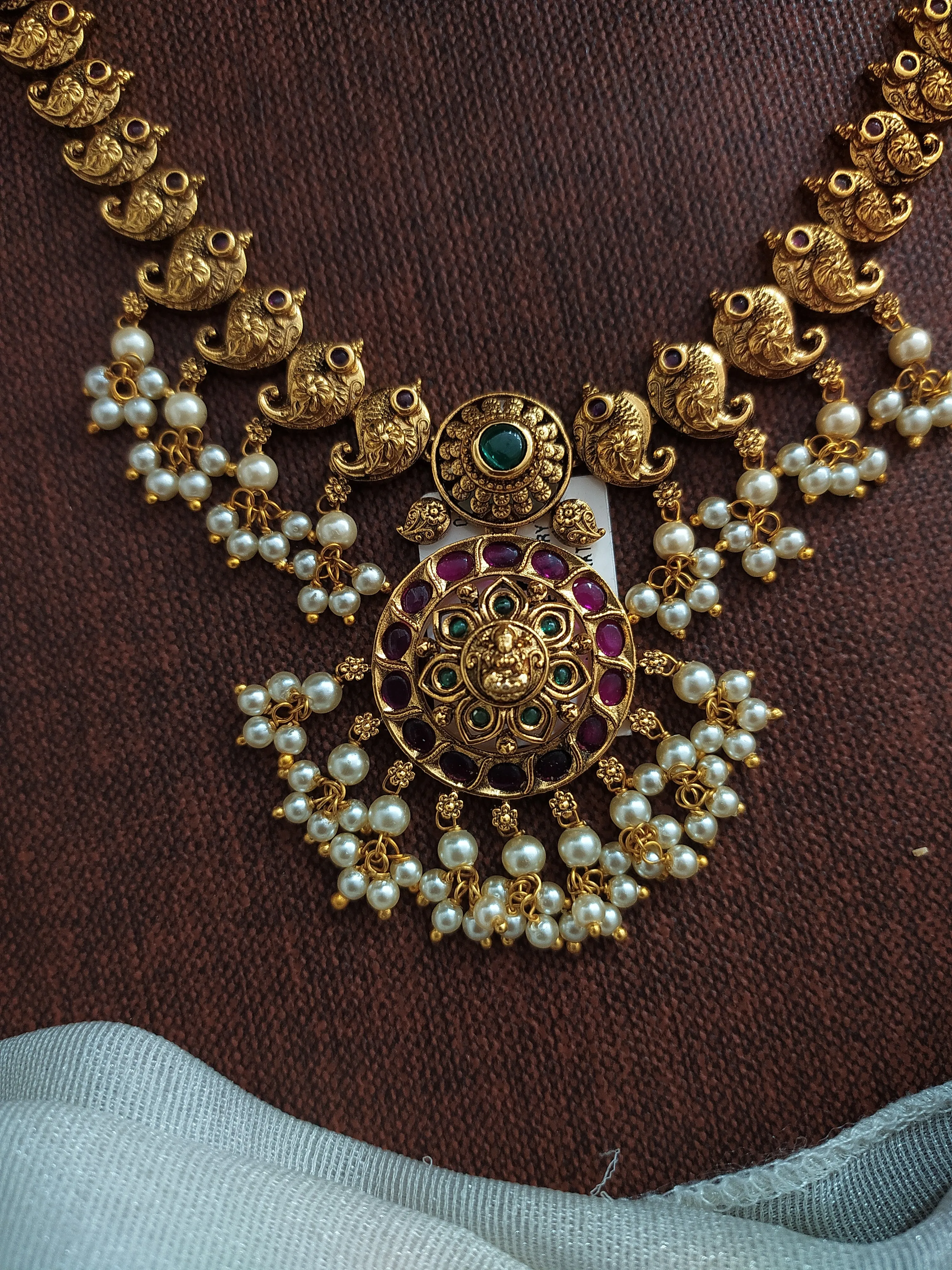 Elegant Harmony Antique Pearl Necklace with Lakshmi Pendant