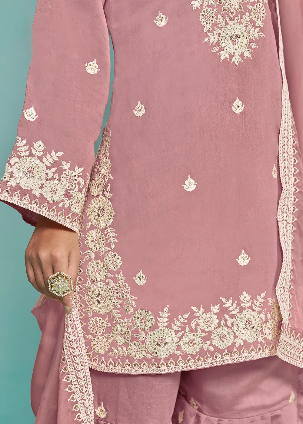 Elegant Pink Designer Style Silk Gharara Style Suit