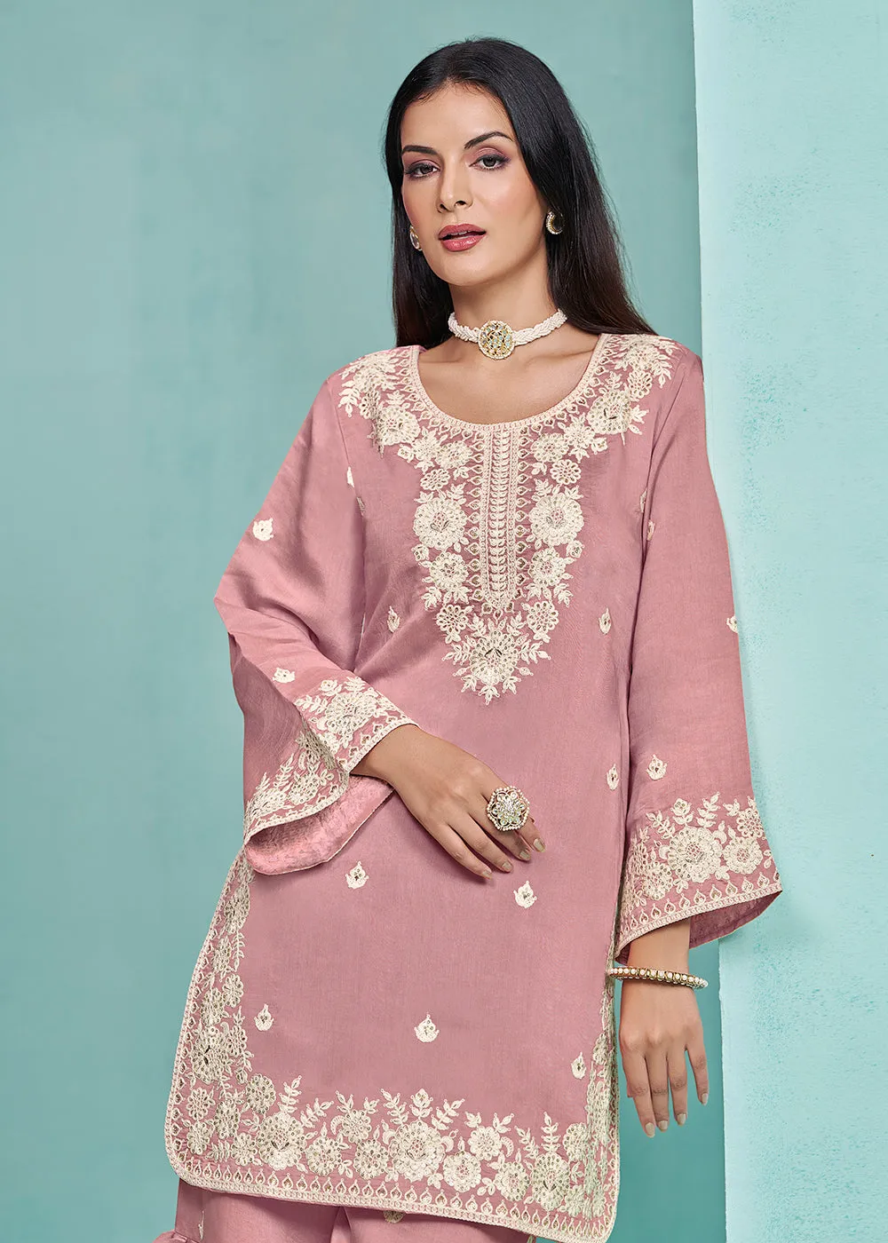 Elegant Pink Designer Style Silk Gharara Style Suit