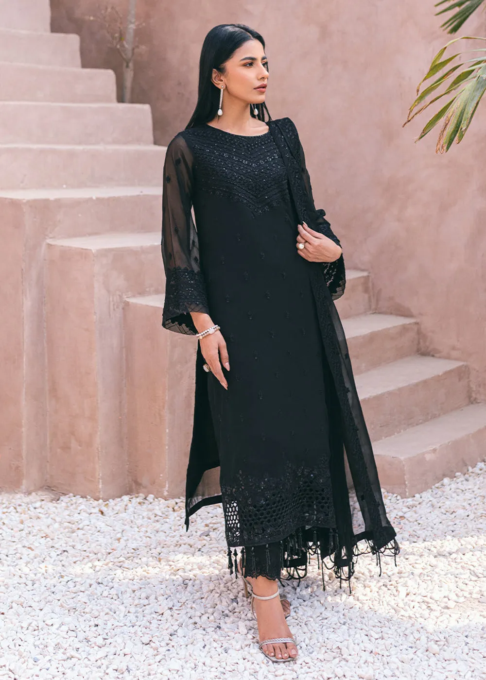 Embroidered Ensembles 3 Pcs by Azure | Charcoal Charm