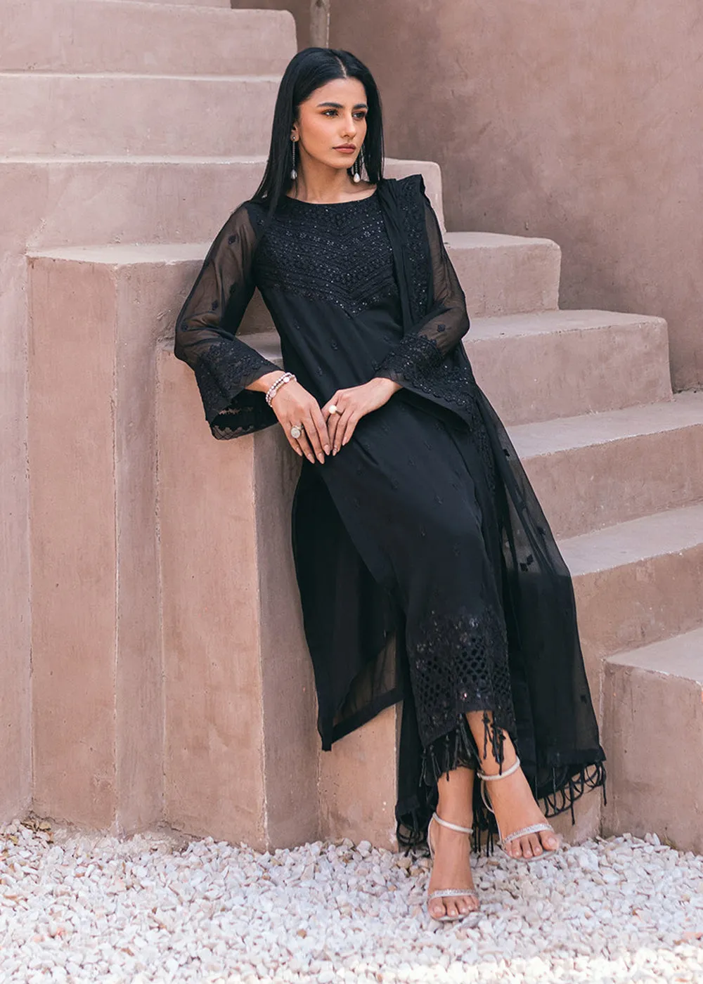 Embroidered Ensembles 3 Pcs by Azure | Charcoal Charm