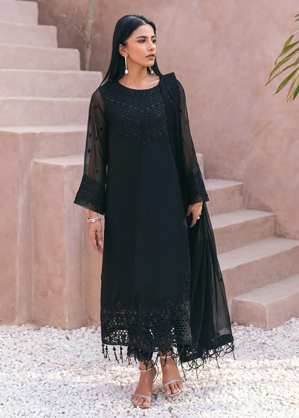 Embroidered Ensembles 3 Pcs by Azure | Charcoal Charm