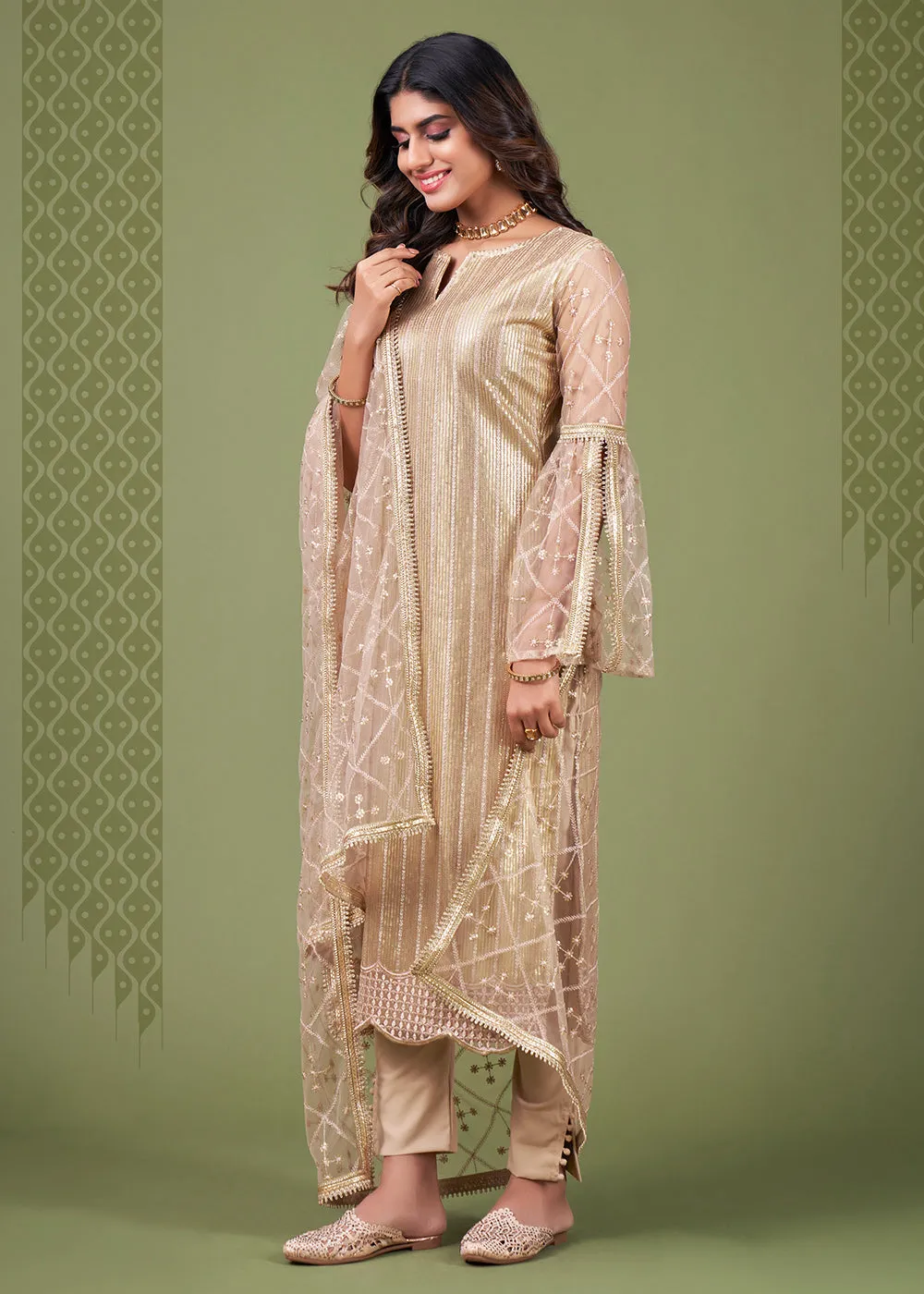 Enticing Chicko Beige Tone to Tone Embroidered Salwar Kameez