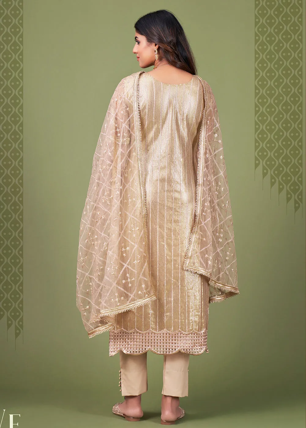 Enticing Chicko Beige Tone to Tone Embroidered Salwar Kameez