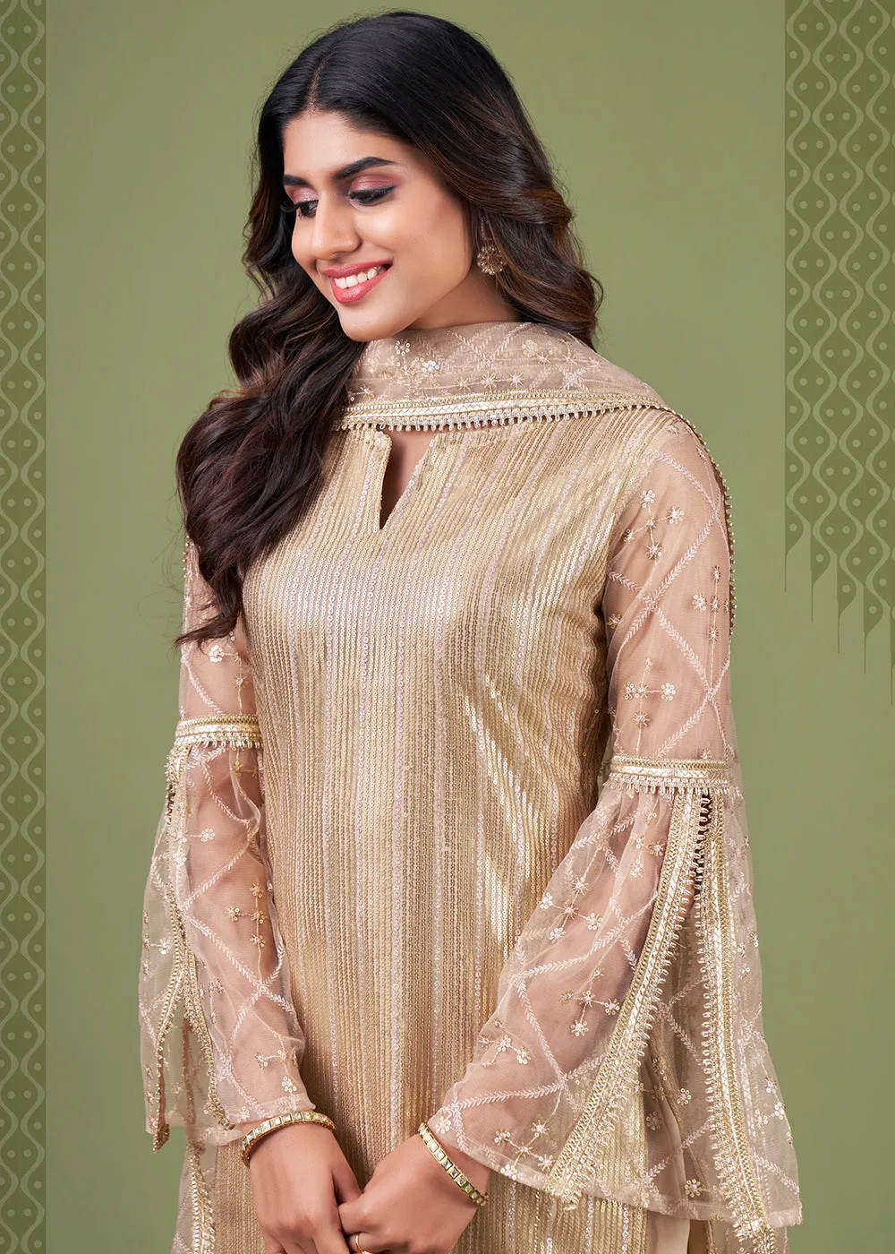 Enticing Chicko Beige Tone to Tone Embroidered Salwar Kameez