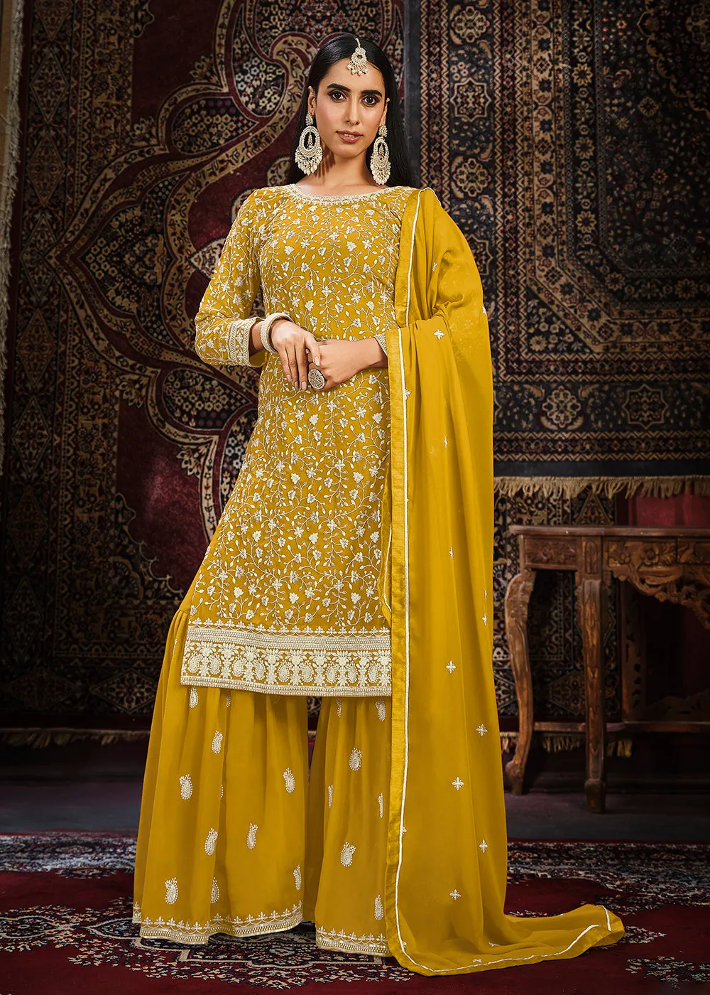 Festive Yellow Color Faux Georgette Palazzo Salwar Suit