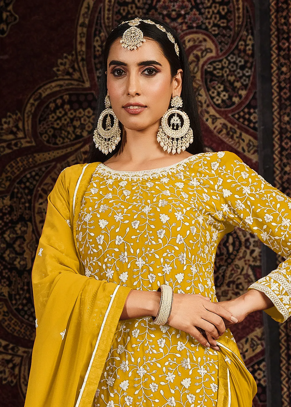 Festive Yellow Color Faux Georgette Palazzo Salwar Suit